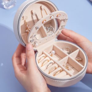 Plush Velvet Travel Jewelry Box Organizer | Travel Jewelry Case, Jewelry Travel Organizer | Small Jewelry Box for Women, Jewelry Travel Case | Earring Organizer with Mirror