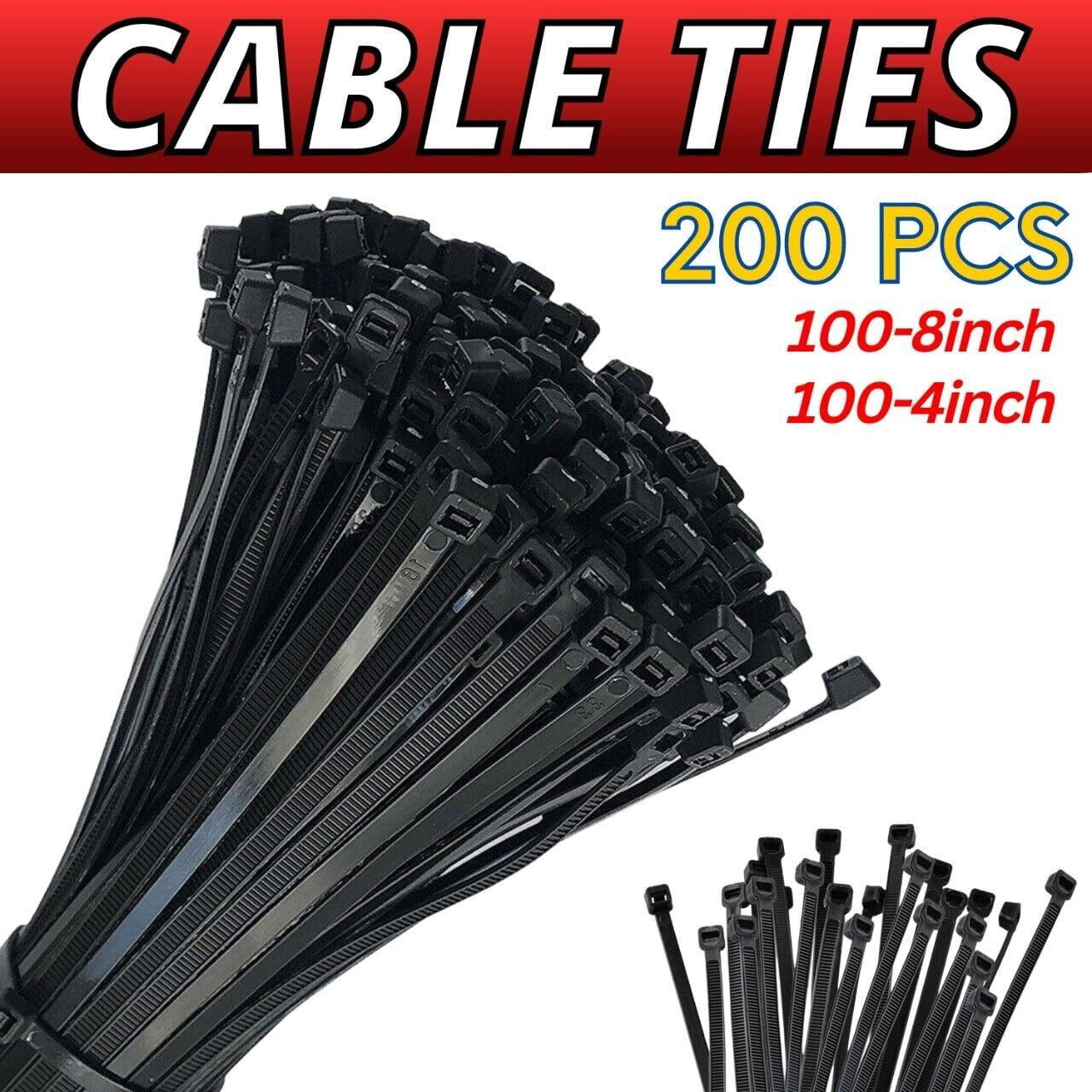 200PCS Cable Ties Zip Nylon Black Nylon Wire Wrap Tie UV Weather Resistant,  Self-Locking Black Nylon Tie Wraps for Indoor and Outdoor